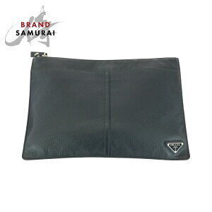 Prada Vitello City triangular logo plate black Leather clutch bag Shoulder